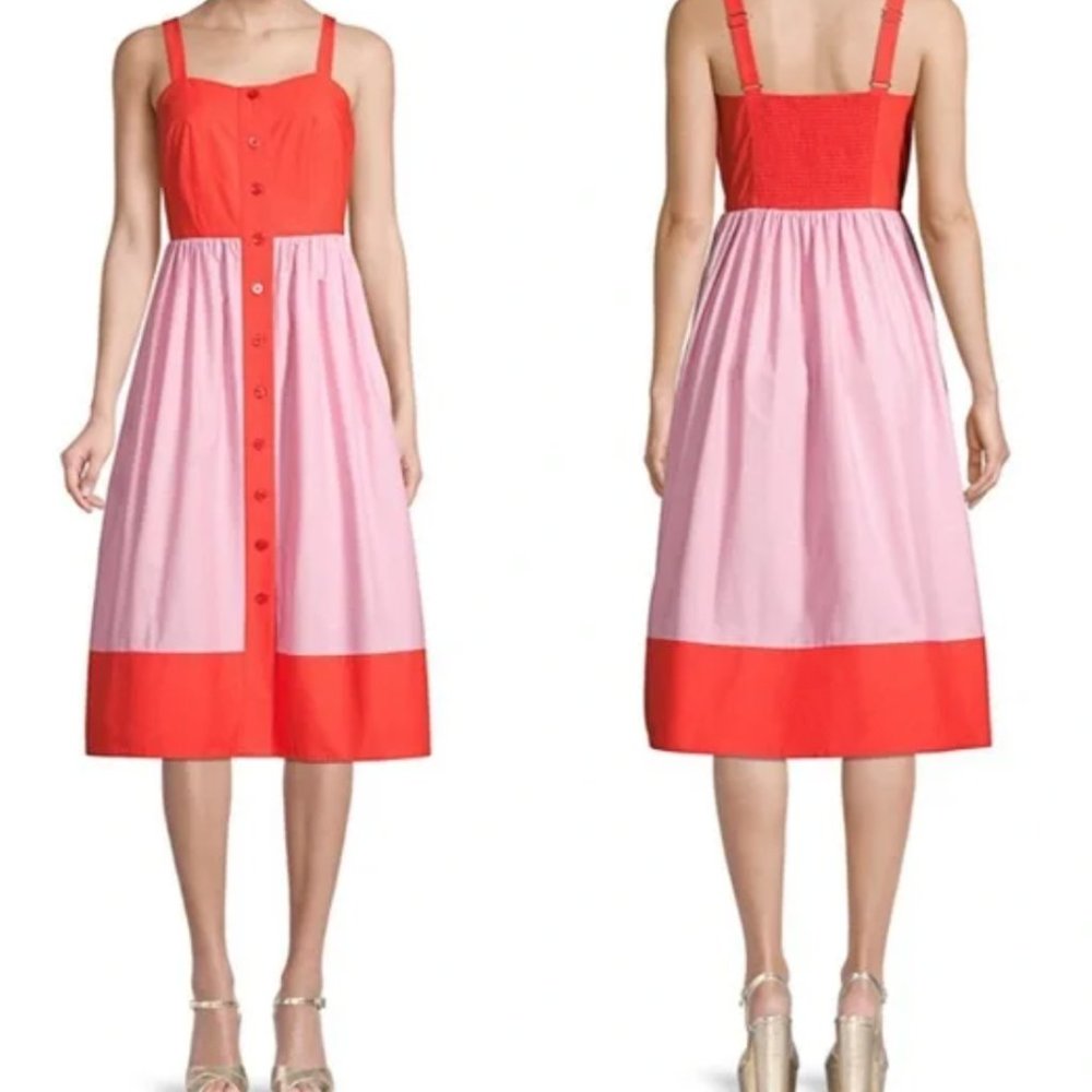 Kate Spade New York Colorblock Poplin Dress Red and Pink Midi
